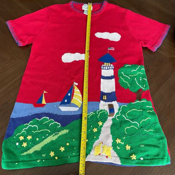 Quacker Factory Lighthouse Red Knit Sweater Sailboat Short Sleeve Women Medium - Picture 16 of 16